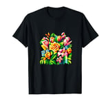 Summer Flowers Blooming Bouquet Floral Cubism Art T-Shirt