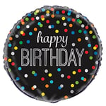 Unique Party Lot de 5 Ballons en Aluminium Noirs à Pois Arc-en-Ciel « Happy Birthday », décoration vibrante, Amusante et de Haute qualité, Parfaits pour Les célébrations et Les fêtes