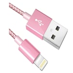 Double Braided Nylon Usb A To Lightning Compatible Cable - Apple Mfi Certified, Pink, 3 Pack-1/2/3 Meters