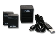 vhbw Kit de chargement compatible avec GoPro Hero 3 Silver Edition, White Edition action-cam - 2x batteries + chargeur double