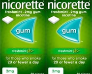2 x Nicorette Chewing Gum Freshmint 2mg Nicotine Relieves Cravings 30 Pieces