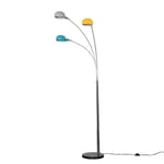 Modern 3 Way Polished Chrome & Black Marble Base Curva Floor Lamp with Yellow, Blue & Grey Dome Shades - Complete with 4w LED Bulbs [3000K Warm White]