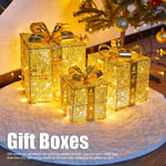 3pcs Iron Lighted Boxes Party Lighted Boxes With Bows LED Light String Decor GFL