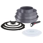 Lagostina Ingenio Mineralis Eco Set de poêles antiadhésives en Aluminium 100% recyclé, Convient à l'induction, 10 pièces, Casserole 16 cm, poêle 28 cm, poêle 24 cm, Wok 26 cm, 5 couvercles et poignée