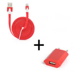 Pack Chargeur Pour Iphone 11 Pro Max Lightning (Cable Noodle 3m + Prise Secteur Couleur Usb) Apple Ios - Rouge