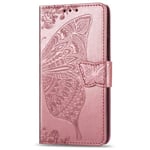 Samsung S10e Plånboksfodral PU-Läder 4-FACK Motiv Fjäril Rosenguld