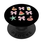Pink And Orange Flamingo Floatie Bow Summer Beach Vibes PopSockets Swappable PopGrip