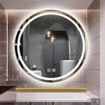 Bathroom mirror Bathroom round mirror backlit LED light mirror wall-mounted smart 50 * 50/60 * 60/70 * 70/80 * 80cm brushed gold double touch monochrome light defogging explosion-proof mirro