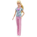 Barbie Métiers poupée Infirmière Blonde avec Blouse à Motifs, Pantalon Rose, Chaussures Blanches et stéthoscope, Jouet pour Enfant, GTW39