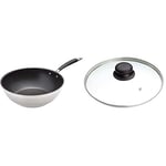 Amazon Basics 11" Wok pan (28cm) & MasterClass KitchenCraft Replacement Glass Saucepan Lid Designed to Fit All Saucepans and Frying Pans, 28 cm