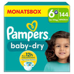 Pampers Baby-Dry bleier, størrelse 6+, 14-19 kg, månedsboks (1 x 144 bleier)