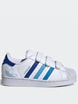 adidas Originals Kids Boys Superstar Trainers - White/Blue, White/Blue, Size 10 Younger