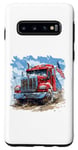 Coque pour Galaxy S10 Camion conducteur patriotique drapeau USA rouge blanc et bleu camions fourgon