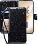 CHZHYU Phone Case for OnePlus 8 Pro 5G[NOT for Oneplus 8''],Flip Glitter Bling Cute Leather Wallet Shockproof Protective Case with Card Slots Wrist Strap for OnePlus 8 Pro (Black)