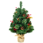 COSTWAY 2FT/ 4FT Christmas Tree, Small Artificial Xmas Trees with Pine Cones and Base, Holiday Decoration for Indoor Tabletop Garden Pathway (Green, 2FT)