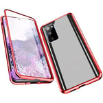 Case for Samsung Galaxy S20 FE(6.5") Magnetic Cover with Camera Lens Protector 360° Metal Bumper Transparent Front and Back Tempered Glass One-piece Design Full Body Protective Flip Cover,Red