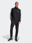 adidas Sportswear Mens 3 Stripe Tracksuit - Black, Black, Size M, Men
