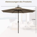 LED-belysning fribärande paraply runt parasoll solcellsdrivet trädgårdsparaply vev brun diameter 3M