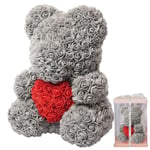 Artificial Rose Decorations Romantic Gift Box Pe Bear Gray One Size