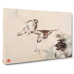 Two Birds By Ren Yi Asian Japanese Canvas Wall Art Print Ready to Hang, Framed Picture for Living Room Bedroom Home Office Décor, 24x16 Inch (60x40 cm)