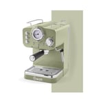 Swan SK22110GN Retro Espresso Coffee Machine with Milk Frother, Steam Pressure Control, 1.2L Detachable Water Tank, 1100W, Retro Green