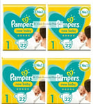 X4Pampers New Baby Size 1, 88 Nappies, 2kg-5kg,