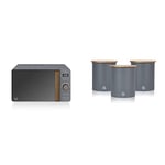 Swan 20L Nordic Digital LED Microwave, 6 Power Levels, Soft Touch Housing and Matte Finish, 800W, Slate Grey, SM22036LGRYN & SWKA17513GRYN Nordic Scandi Set of 3 Storage, Slate Grey, Steel, Bamboo Lid