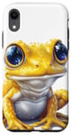 Coque pour iPhone XR mignon anime jaune arbre grenouille assis souriant, art animal