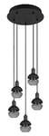 Trio, Suspension, Mela 5xE14, max.25,0 W Verre, Noir, Corps: Métal, noir mat Ø:34,4cm, H:150,0cm IP20,Sans illuminant,Réglable en hauteur