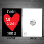 NO REFUNDS Funny Valentines Card Boyfriend Husband Valentines Day Card For Wife