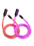 Floating Grip 2X 1.5M USB-C/USB-C CABLE WITH LED LIGHT - RED AND PINK