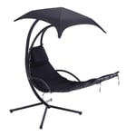 The Fellie Swing Chair with Parasol Garden Sun Lounger Chair Relax Recliner Rocking Chair with Canopy for Outdoor Patio Yard Garden Use, Seat Cushion Included, Black
