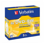 5 VERBATIM DVD+RW DVDRW 4x SPEED 4.7GB REWRITABLE BLANK DVD DISCS