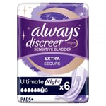 Always Discreet Ultimate Night Incontinence Pads Women x 6