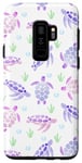 Coque pour Galaxy S9+ Joli motif floral tortue de mer bleu marine corail et coquillage