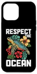 Coque pour iPhone 14 Plus Respect The Ocean Sea Turtle Surfer Plongée Fleurs