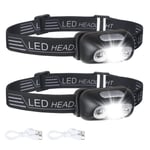 2-pack USB-uppladdningsbar pannlampa, IPX6 vattentät, ultralätt superljus 160 lumen LED-pannlampa med rörelsesensor och rött ljusläge