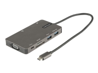 StarTech.com USB C Multiport Adapter, HDMI 4K 30Hz or VGA Travel Dock, 5Gbps USB 3.0 Hub (USB A / USB C Ports), 100W Power Delivery, SD/MicroSD Slot, GbE, 12 (30cm) Long Attached Cable - USB C Mini Dock - Dokkingstasjon - USB-C 3.2 Gen 1 - VGA, HDMI - 1GbE