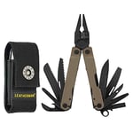 Leatherman Rebar - Pince multifonctions avec 17 outils verrouillables, outil polyvalent pour bricoler & le camping, fabriqué aux ÉUA avec de l'acier inoxydable, en brun coyote, étui nylon inclus