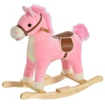 HOMCOM Kids Plush Rocking Horse w/ Moving Mouth Tail Sounds 18-36 Months Pink