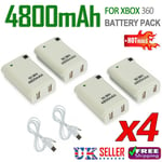 4x White Battery Pack for XBox 360 Controller Rechargeable & USB Charging Cable