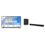 SHARP 4T-C43BJ6KF2FB 43-inch 4K UHD HDR Smart TV with Freeview Play, Harman/Kardon Speakers & SHARP HT-SBW110 2.1 Soundbar, 180 W Slim Wireless Bluetooth with Wired Subwoofer