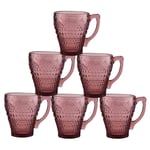 Tea Mug Coffee Glass Set of 6 Pink Embossed Drinking Glasses