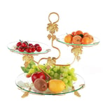Fruit Basket Bowl, Glass Fruit Plate, Cake Stand, 3 Tier Round Square Bowl Set with Metal Rack, Tiered Serving Stand, Dessert Appetizer Cake Candy Chip Dip (Gold Silver) (Color : Golden disc)