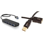KabelDirekt Hub 4 Ports USB 3.0 (ultrafin) – Plug and Play – Top Series & Amazon Basics Rallonge Câble USB 2.0 mâle A vers Femelle 3 m