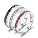 DUANYU 925 Sterling Silver Ring,Ruby Sapphire Wedding Rings Set Eternity Stackable Band Ring Set Jewelry For Women Birthday Party Wedding Engagement Valentine'S Girls Gift,7