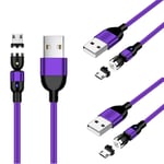 Magnetic Charging Cable 0.5m 1m 2m Micro USB Cord 360° & 180° Rotation Magnetic Phone USB Cable Compatible with Samsung S7 Edge S6, Huawei Mate 7 8, Xiaomi 2 3 4, LG G3 G4 and More (Purple)
