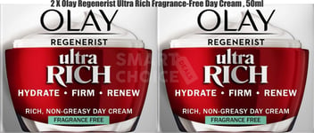 2 x Olay Regenerist Ultra Rich Fragrance-Free Day Cream , 50ml - Fast&Free - New