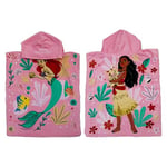 Official Disney Princess Hooded Towel Poncho, Super Soft Feel, Ariel and Moana Princess Duo Girls Design | Kids Swimming Changing Robe Perfect The Home, Bath & Beach, Pink, 100% Cotton