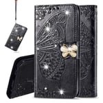 IMEIKONST Wallet Case for Y9 Prime 2019, Bling Diamond Butterfly Embossed PU Leather Magnetic Closure Flip Stand Cover for Huawei P Smart Z/Honor 9X / Enjoy 10 Plus / Y9S Cystal Butterfly Black SD